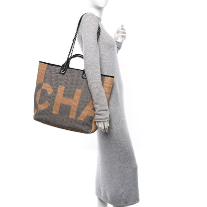 Chanel Mixed Fibers Large Shopping Bag Blue Beige 2 of 12