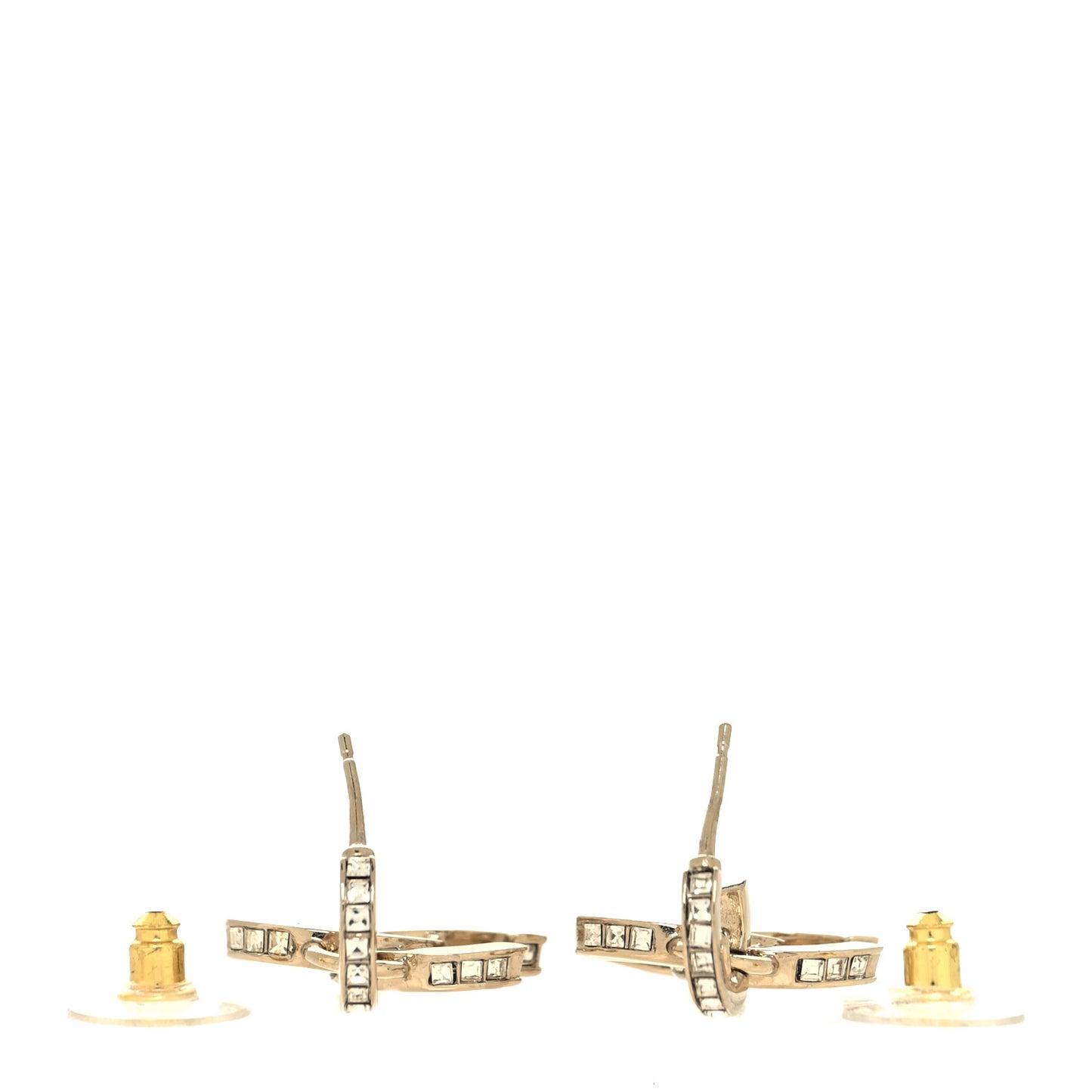 Metal Baguette Crystal CC Drop Earrings Gold