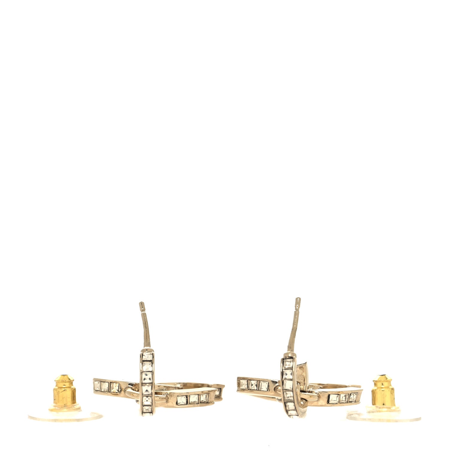 Chanel Metal Baguette Crystal CC Drop Earrings Gold 3 of 4