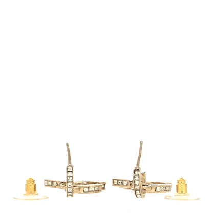 Chanel Metal Baguette Crystal CC Drop Earrings Gold 3 of 4