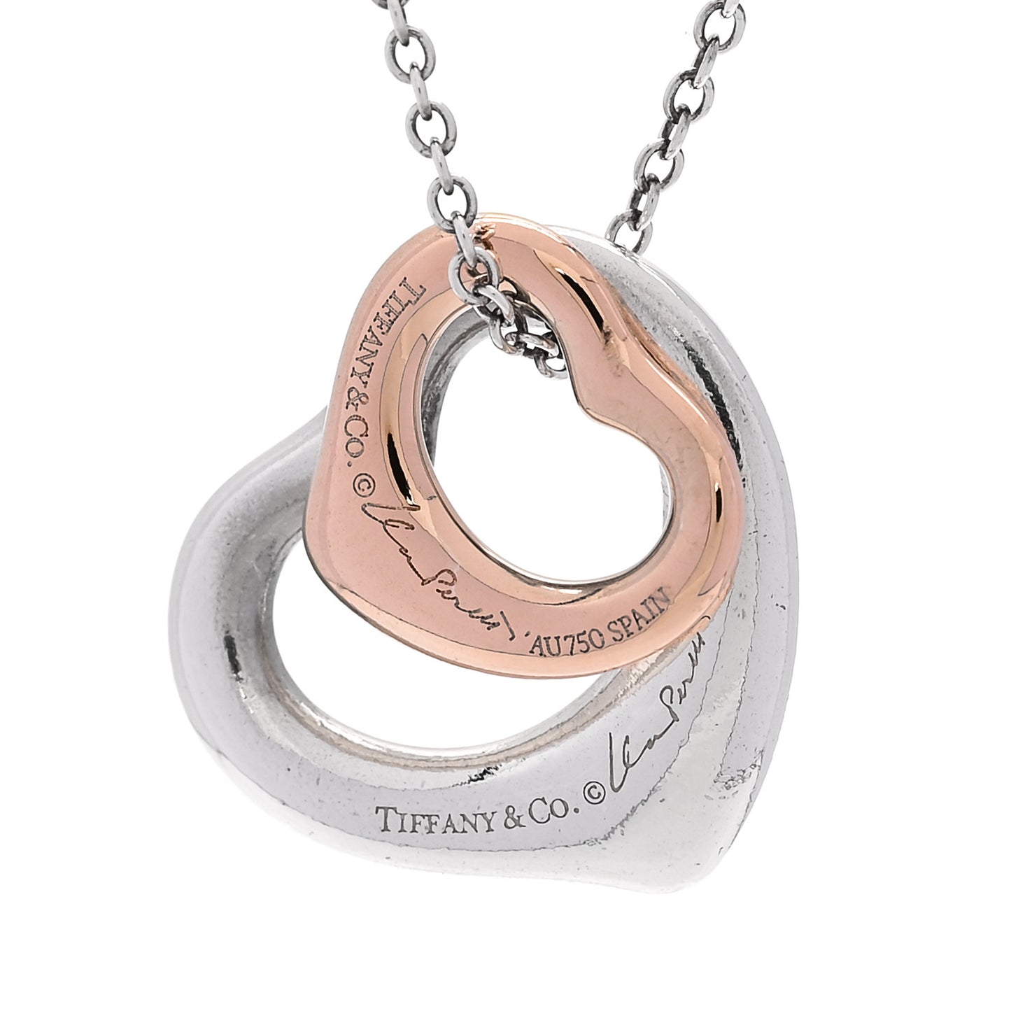 Sterling Silver 18K Rose Gold Elsa Peretti Double Open Heart Pendant Necklace