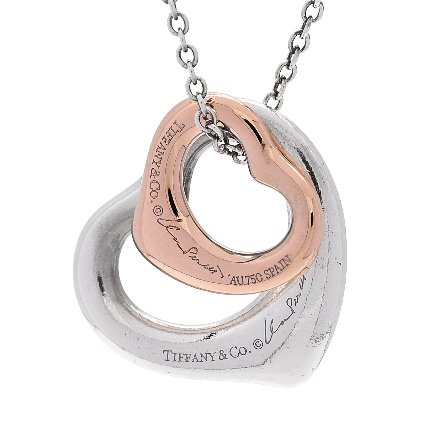 Tiffany Sterling Silver 18K Rose Gold Elsa Peretti Double Open Heart Pendant Necklace 4 of 5