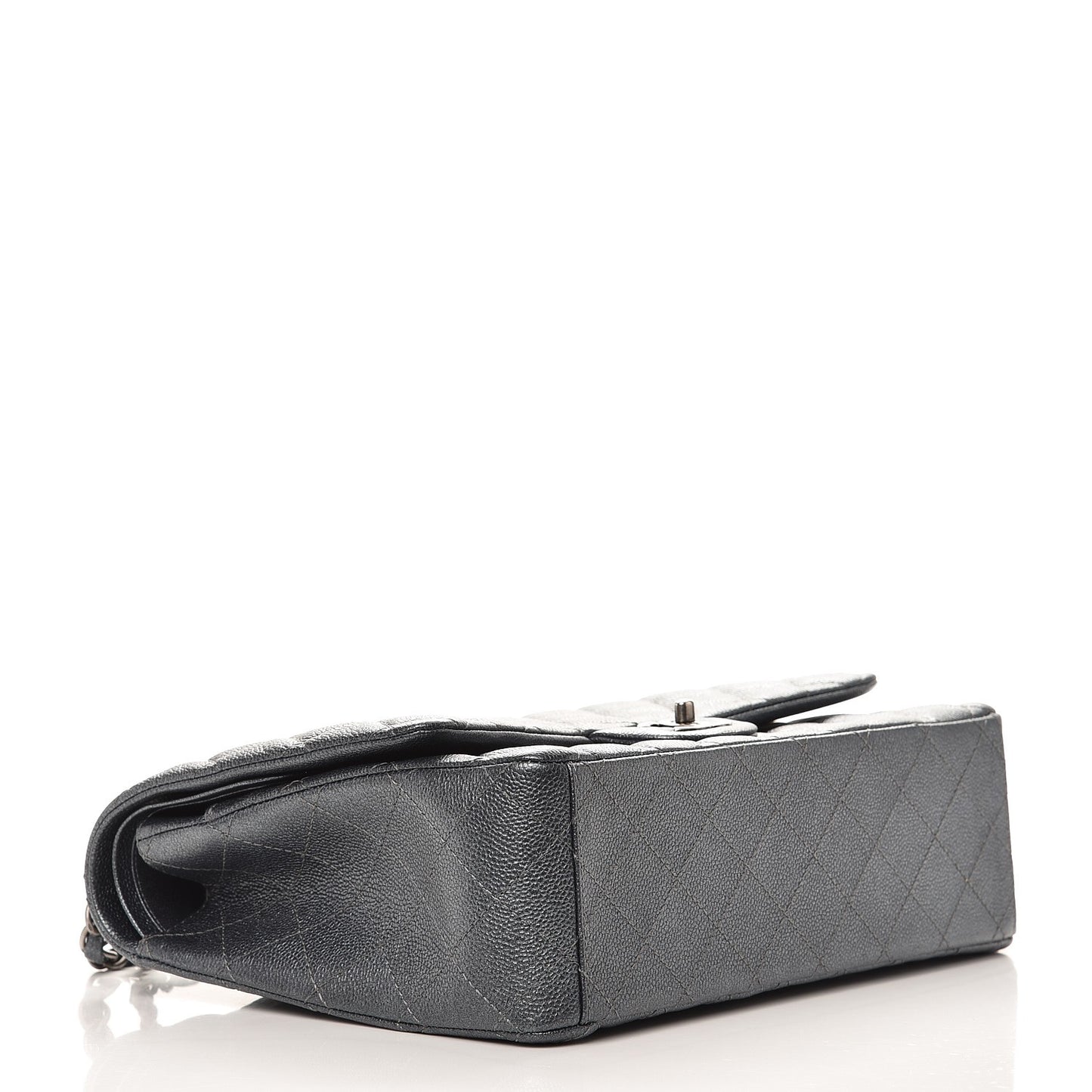 Metallic Caviar Quilted Maxi Double Flap Charcoal