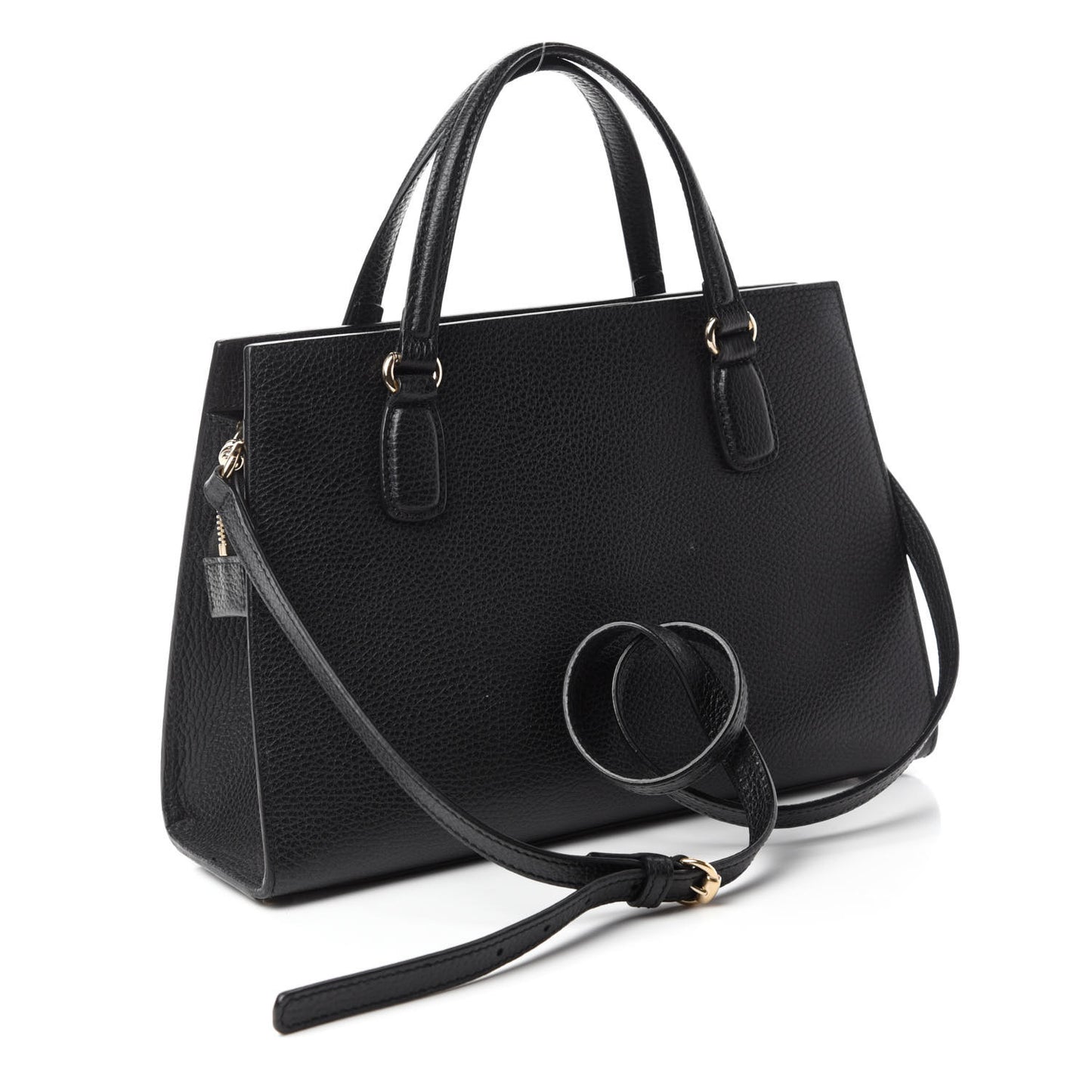 Pebbled Calfskin Medium Soho Top Handle Satchel Black