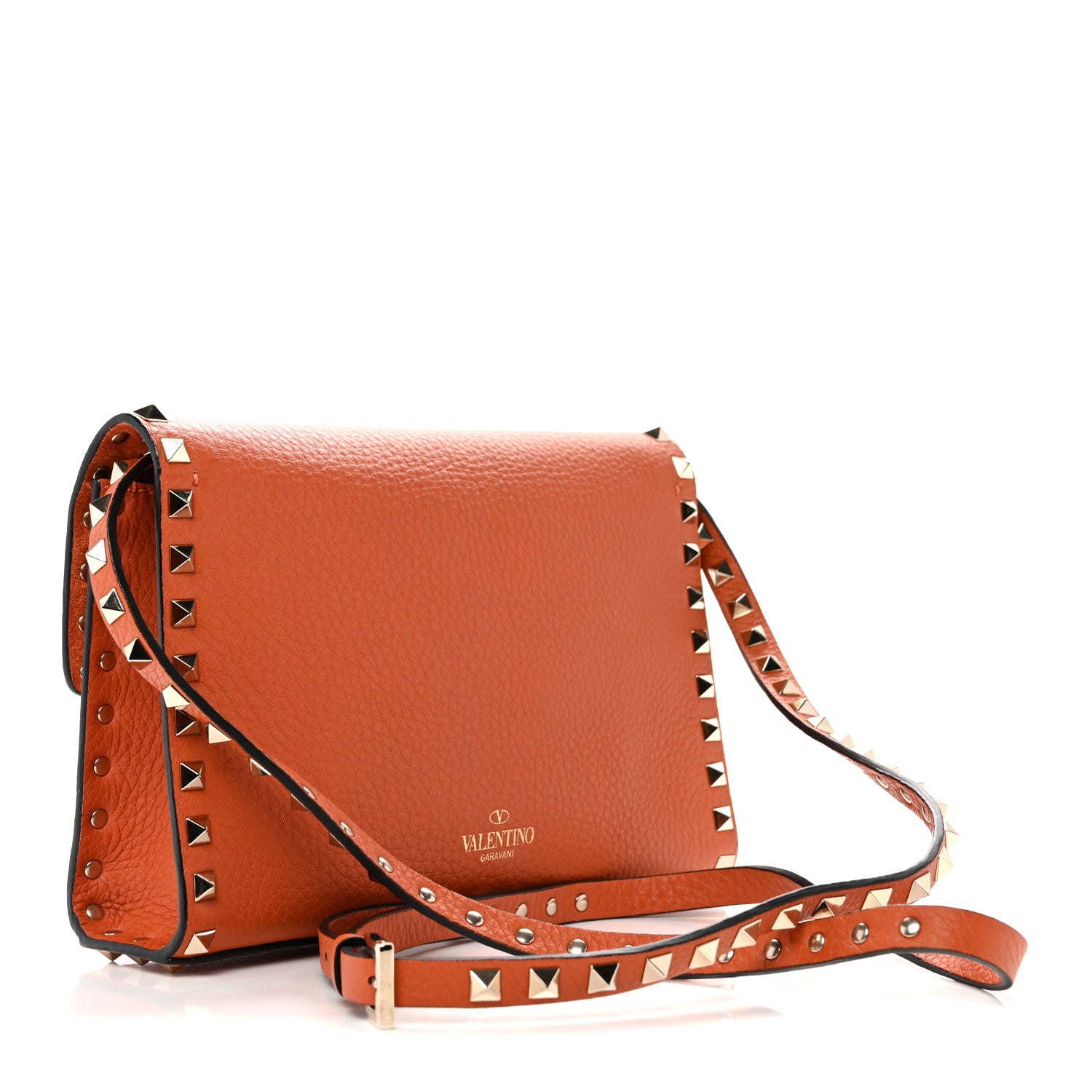 Valentino Garavani Pebbled Calfskin Medium Rockstud Flip Lock Crossbody Bag Orange 3 of 12