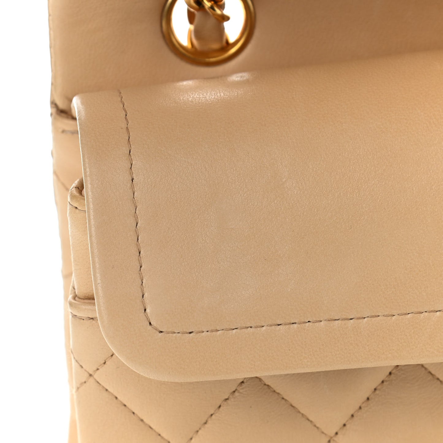 Lambskin Quilted Small Double Flap Beige
