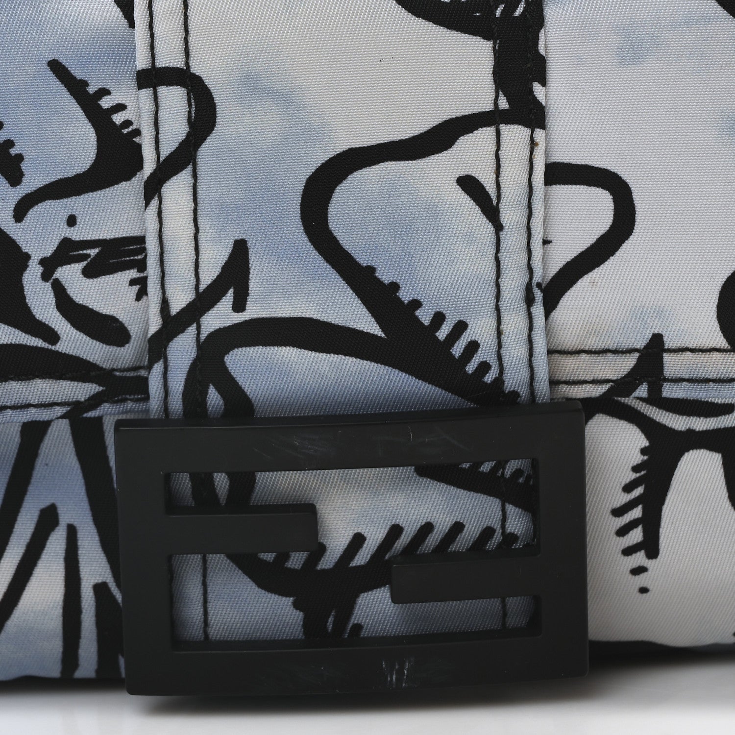 Fendi X JOSHUA VIDES Nylon Flower Clouds Print Mini Belt Baguette White Celeste Black 8 of 10