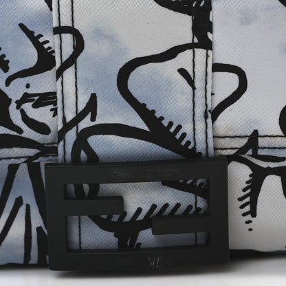 Fendi X JOSHUA VIDES Nylon Flower Clouds Print Mini Belt Baguette White Celeste Black 8 of 10