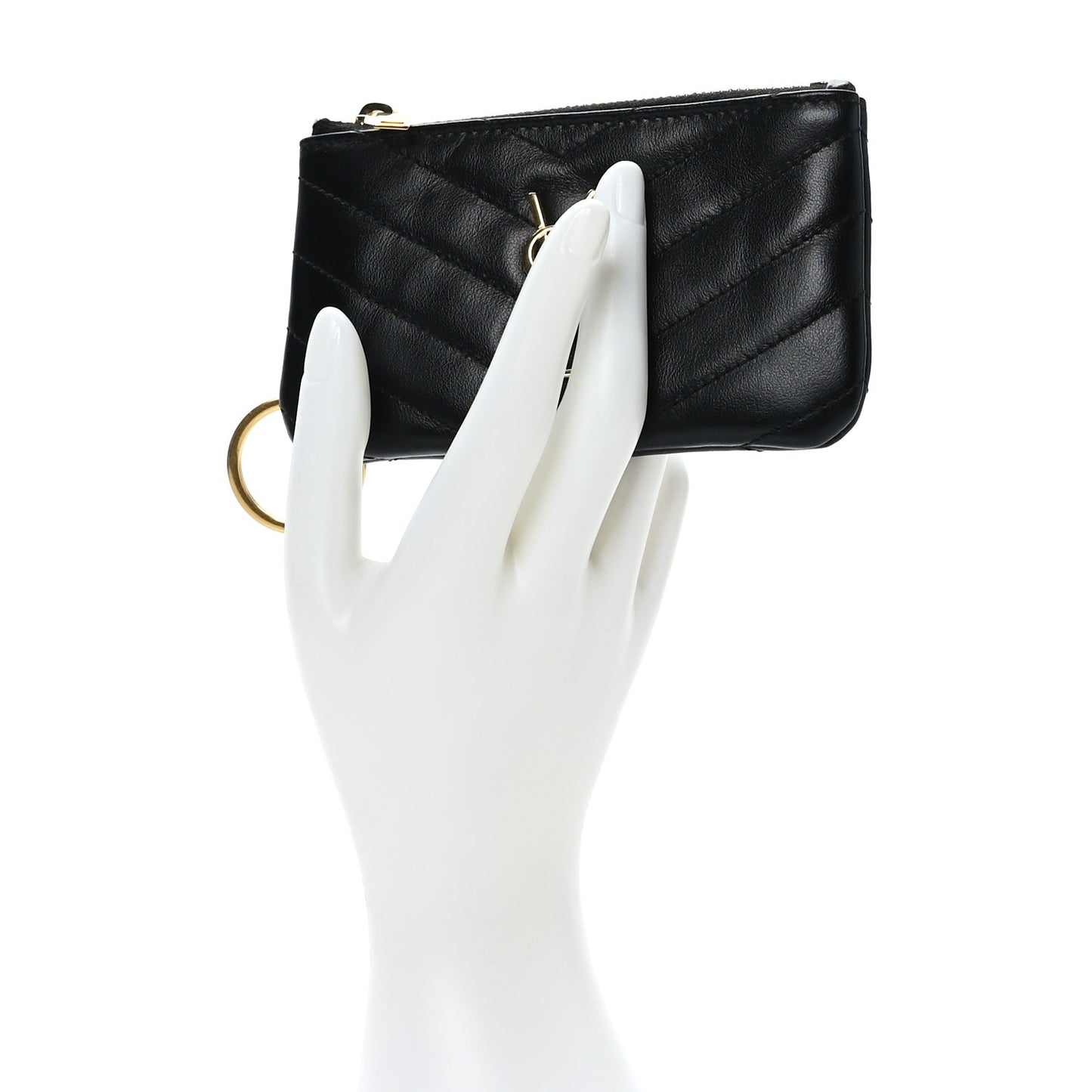 Calfskin Matelasse Monogram Key Pouch Black