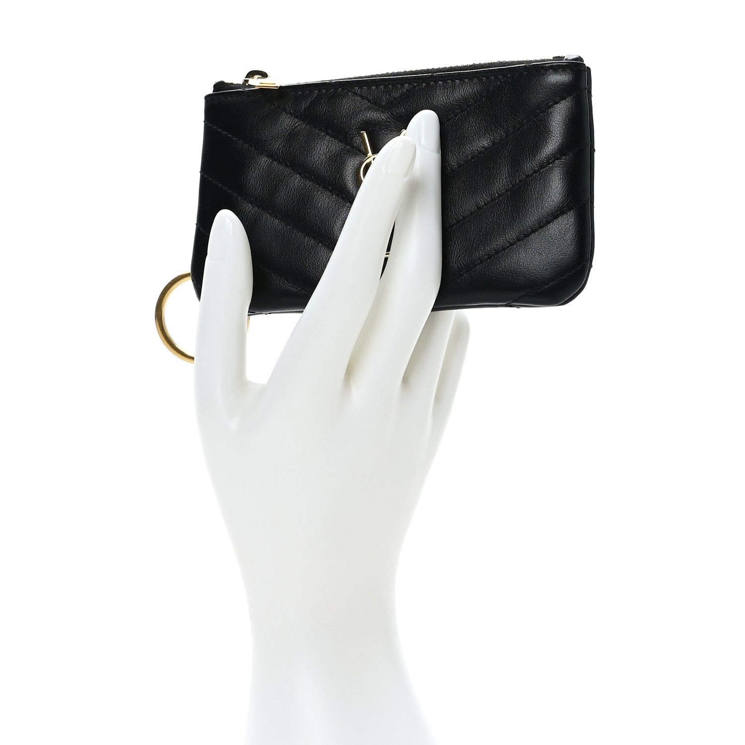 Saint Laurent Calfskin Matelasse Monogram Key Pouch Black 2 of 7