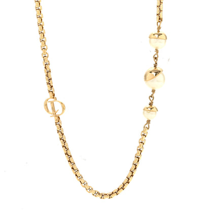 Christian Dior Metal Crystal Pearl CD Necklace Gold 4 of 5