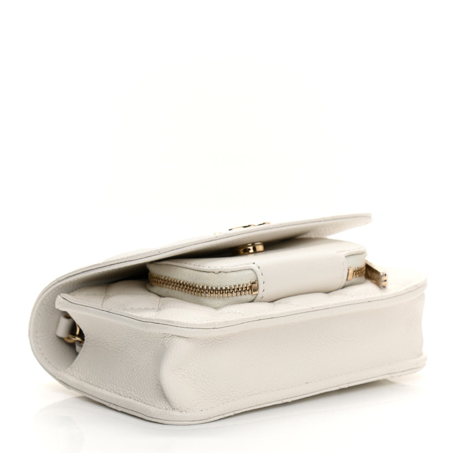 Caviar Quilted Business Affinity Clutch With Chain Flap White