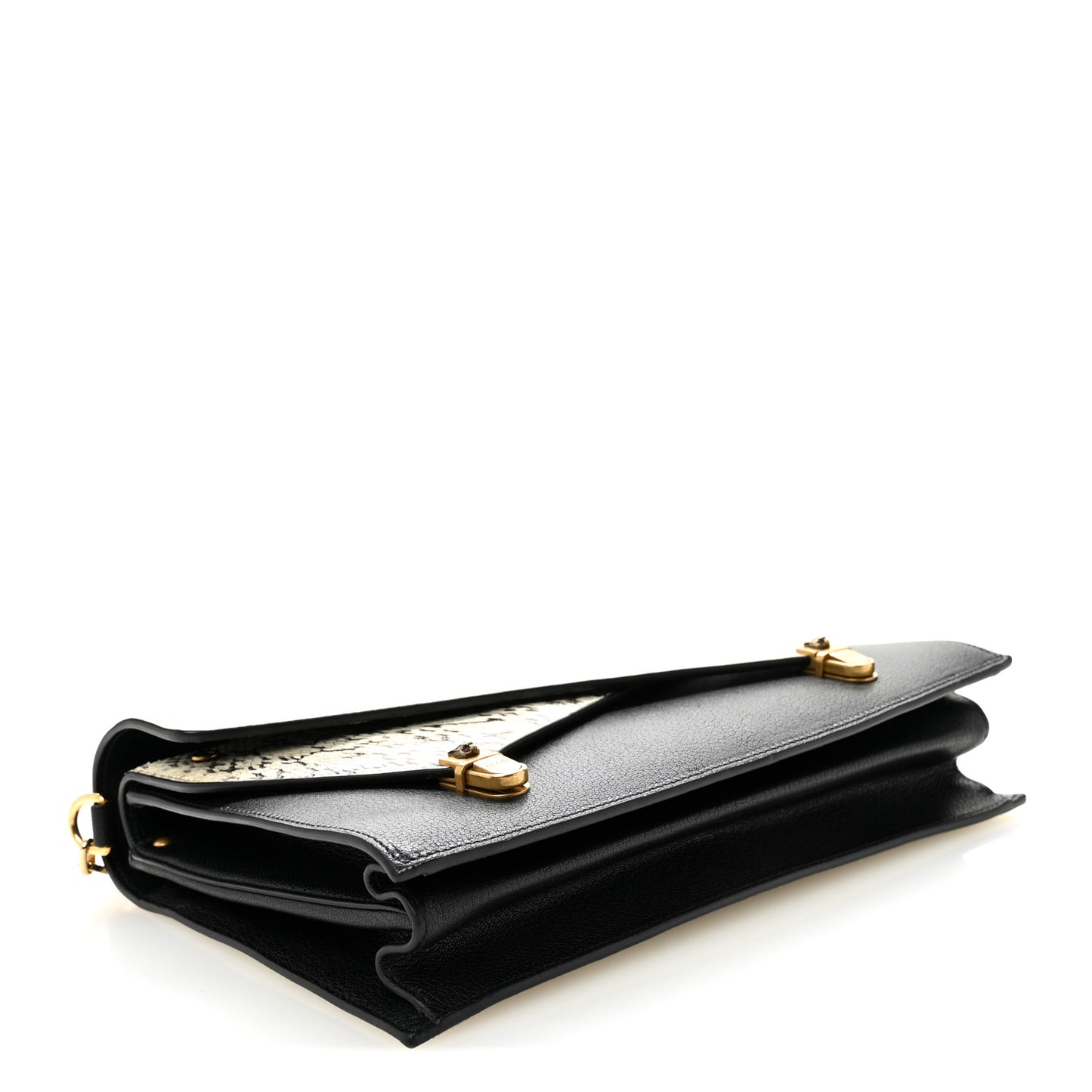 Calfskin Snakeskin Medium Ottilia Top Handle Bag Black White