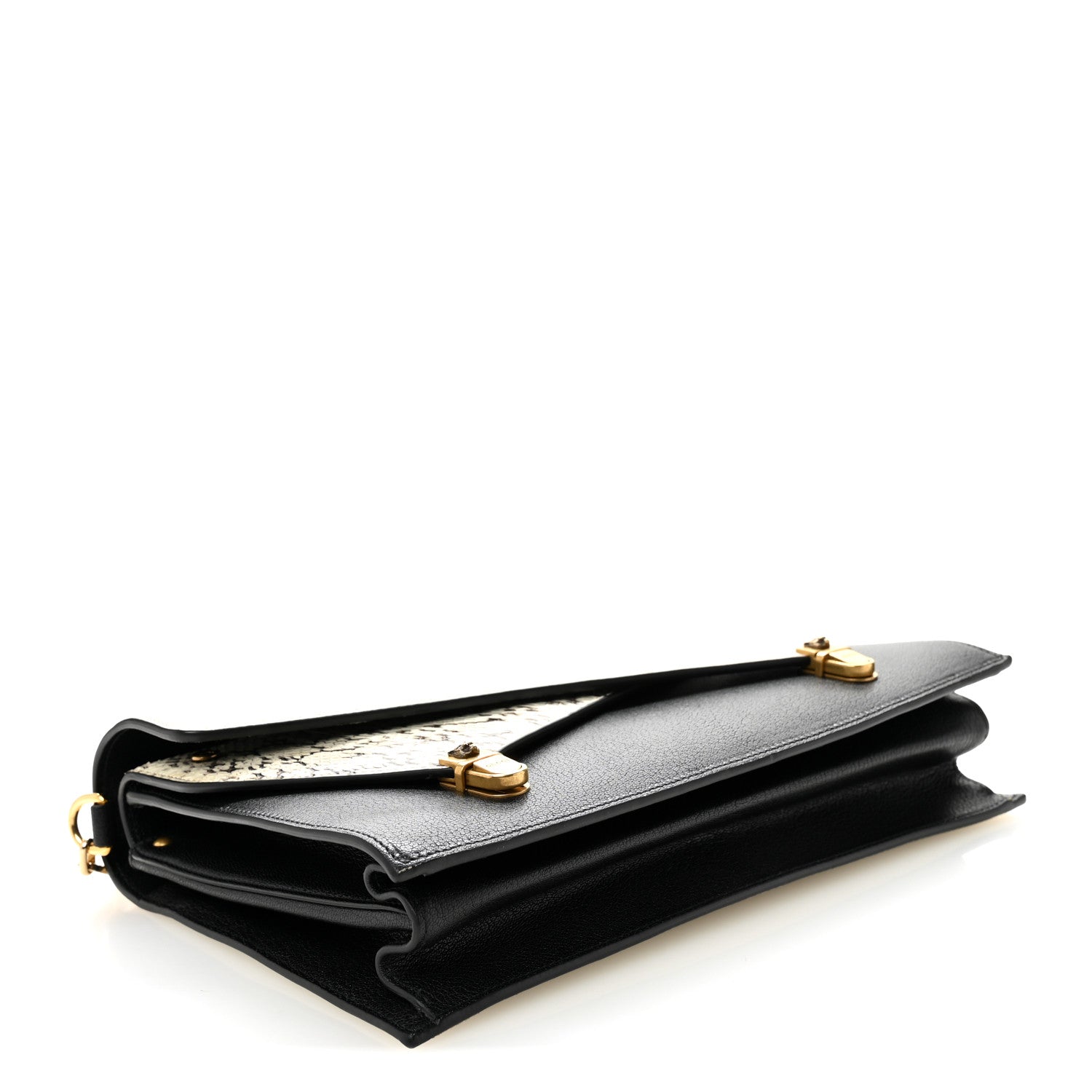 Gucci Calfskin Snakeskin Medium Ottilia Top Handle Bag Black White 4 of 11