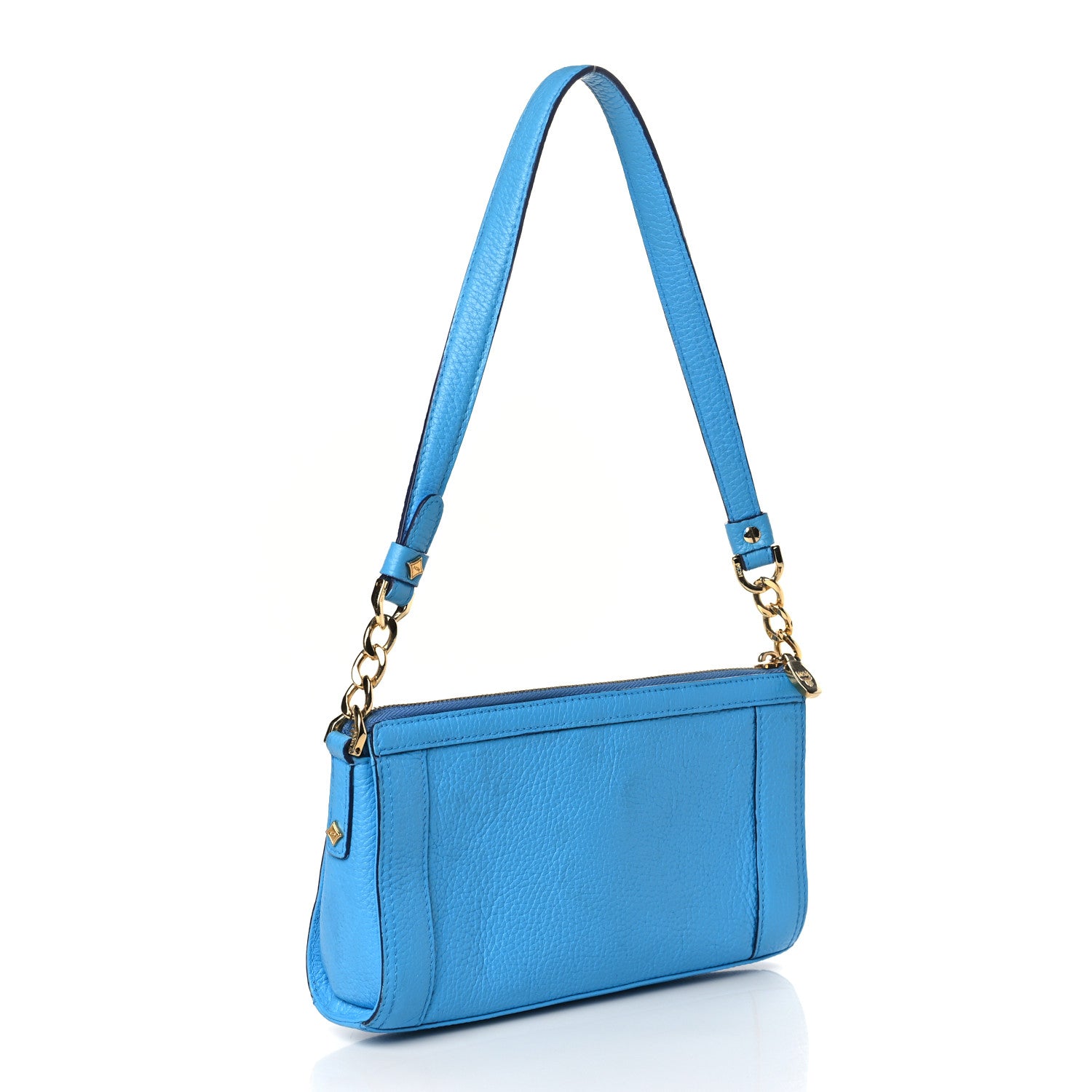 MCM Grained Calfskin Studded Pouch Blue 3 of 9