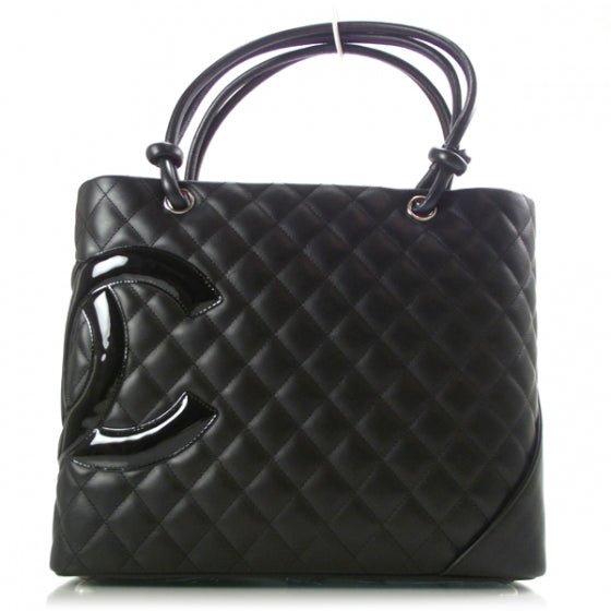 Calfskin Quilted Large Cambon Tote Black