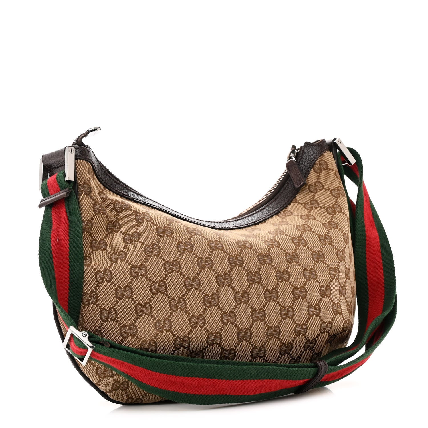 Gucci Monogram Web Medium Half Moon Hobo Dark Brown 3 of 20