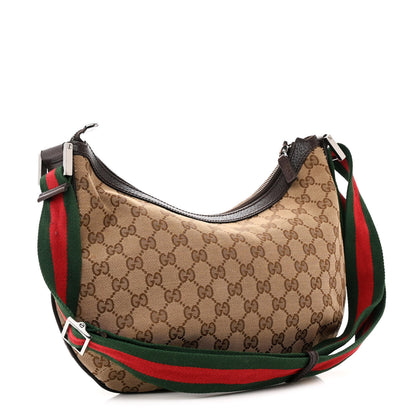 Gucci Monogram Web Medium Half Moon Hobo Dark Brown 3 of 20