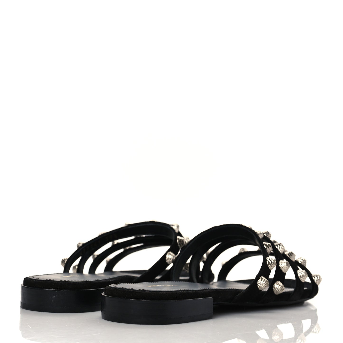 Velvet Silver Hardware Flat Cage Sandals 39.5 Black