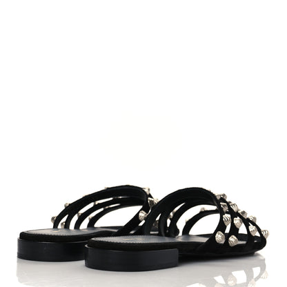 Balenciaga Velvet Silver Hardware Flat Cage Sandals 39.5 Black 4 of 9