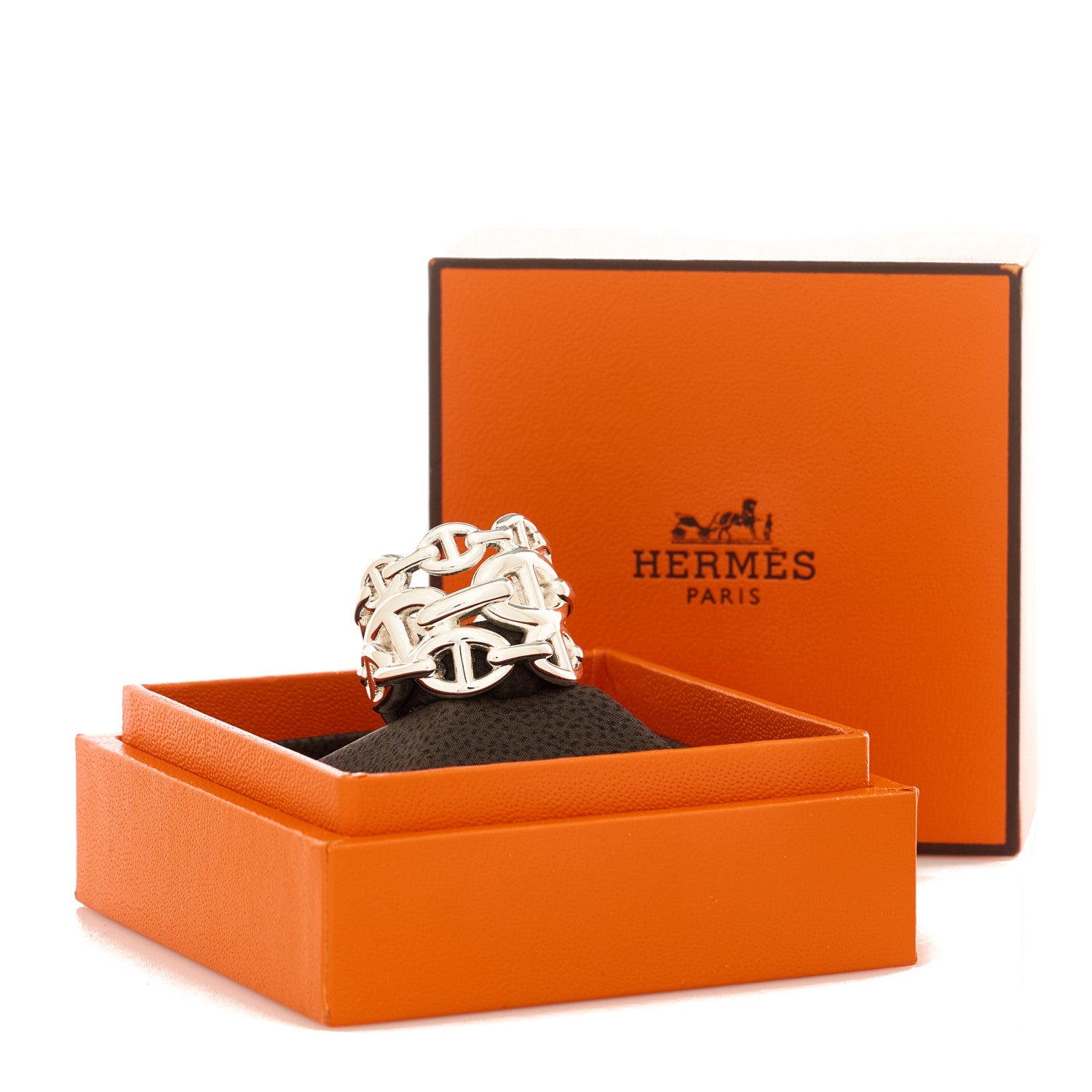 Hermes Sterling Silver GM Chaine d'Ancre Enchainee Band Ring 55 7.25 5 of 5