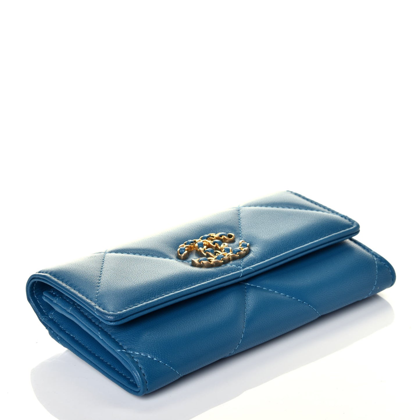 Goatskin Quilted Chanel 19 Flap Wallet Turquoise