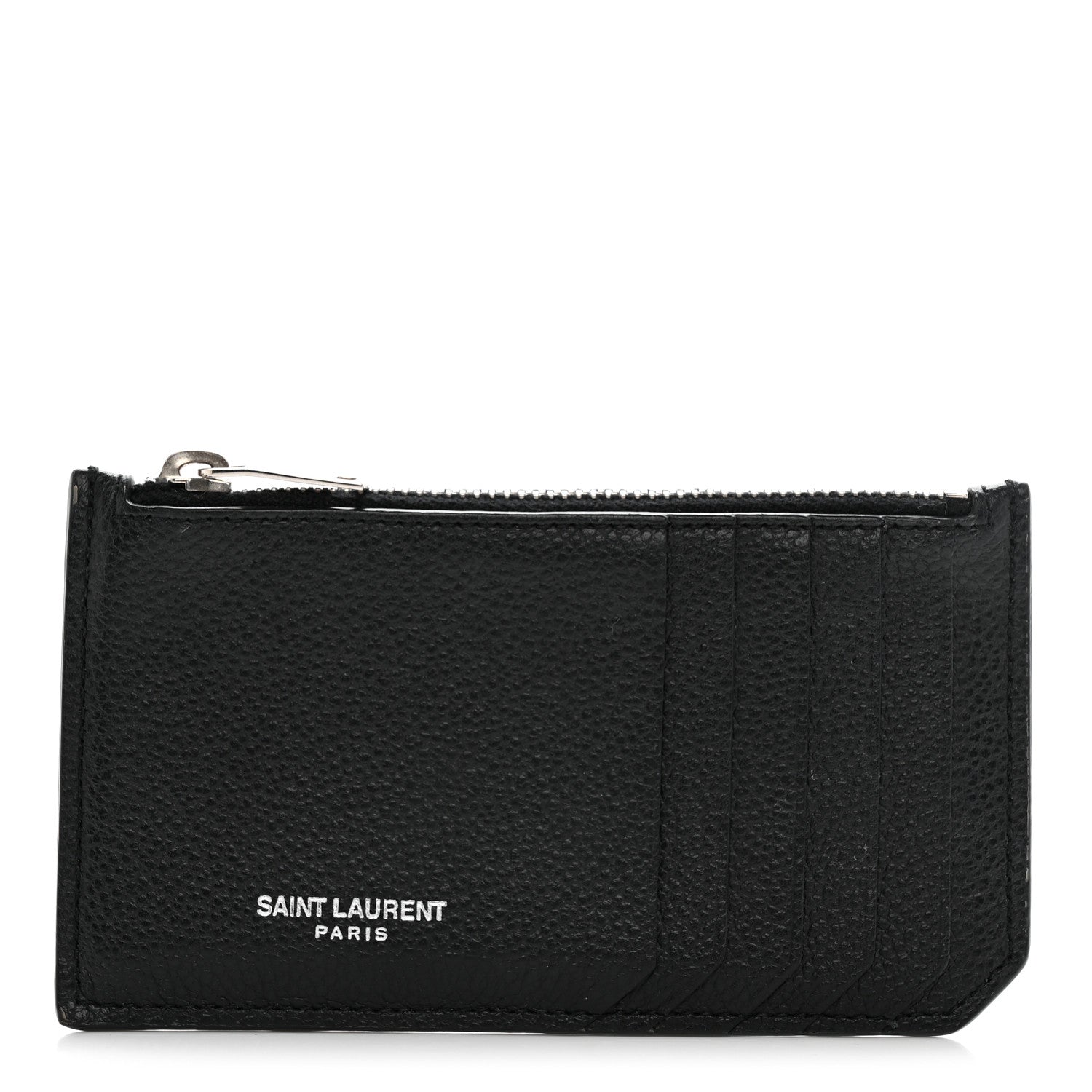 Saint Laurent Grained Calfskin 5 Fragments Zip Pouch Card Holder Black 1 of 9