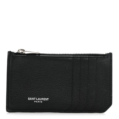 Saint Laurent Grained Calfskin 5 Fragments Zip Pouch Card Holder Black 1 of 9