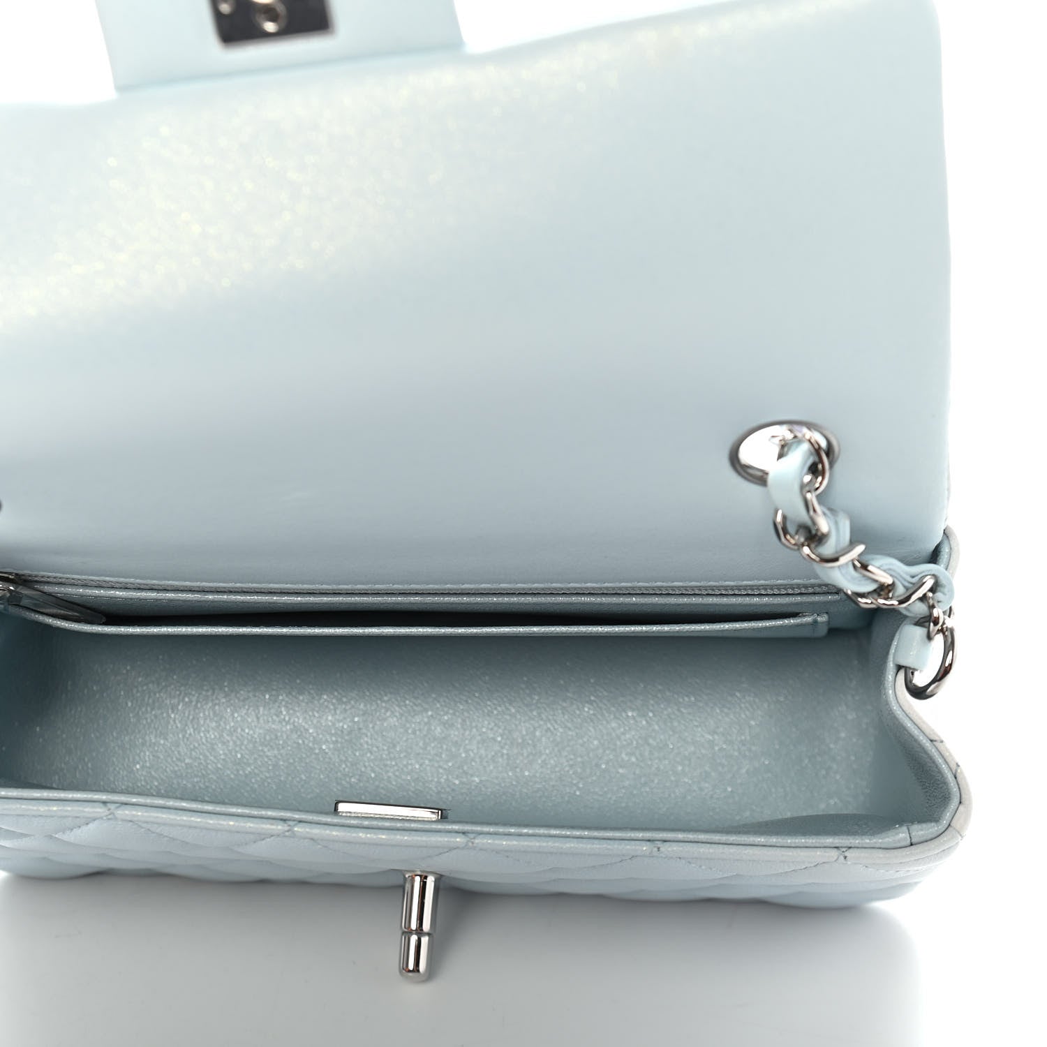 Chanel Perforated Lambskin Quilted Mini Rectangular Flap Light Blue Light Purple White 4 of 8