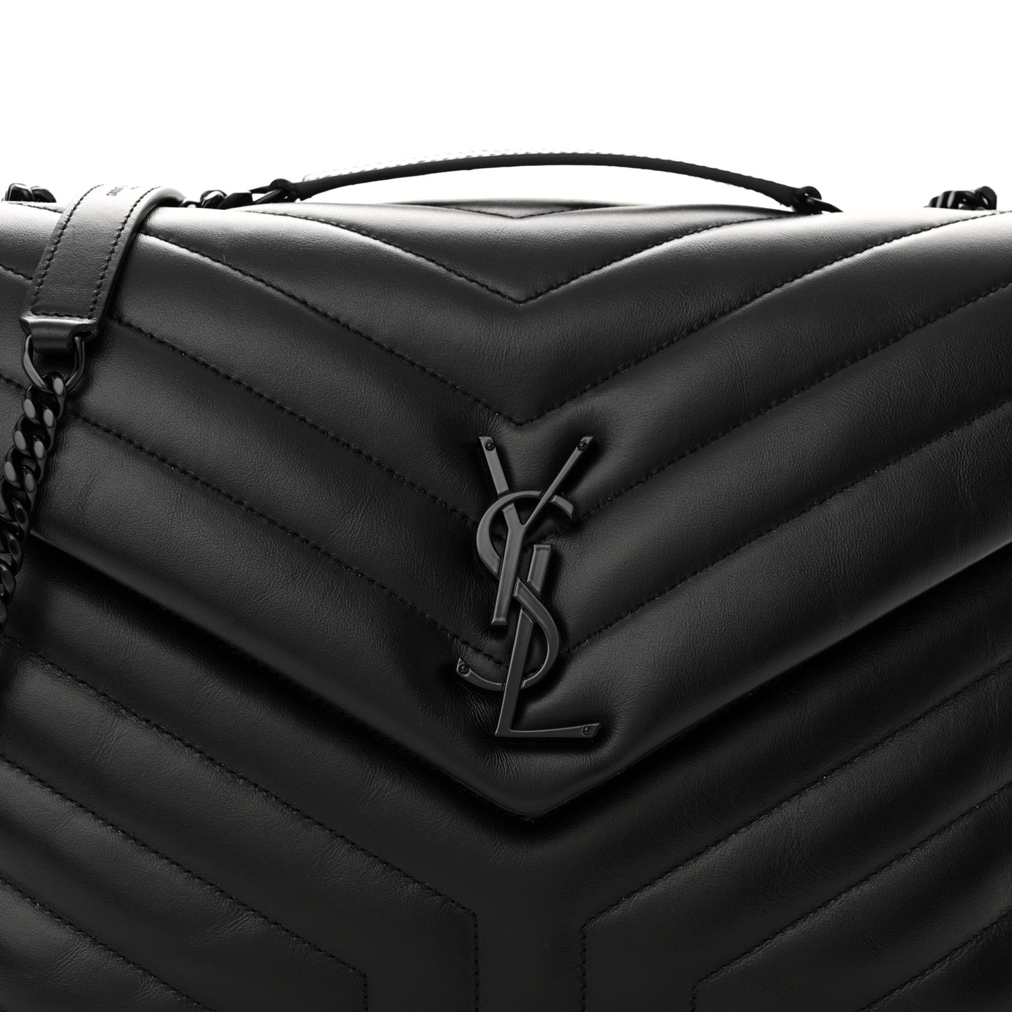 Calfskin Y Quilted Monogram Monochrome Medium Loulou Chain Satchel Black