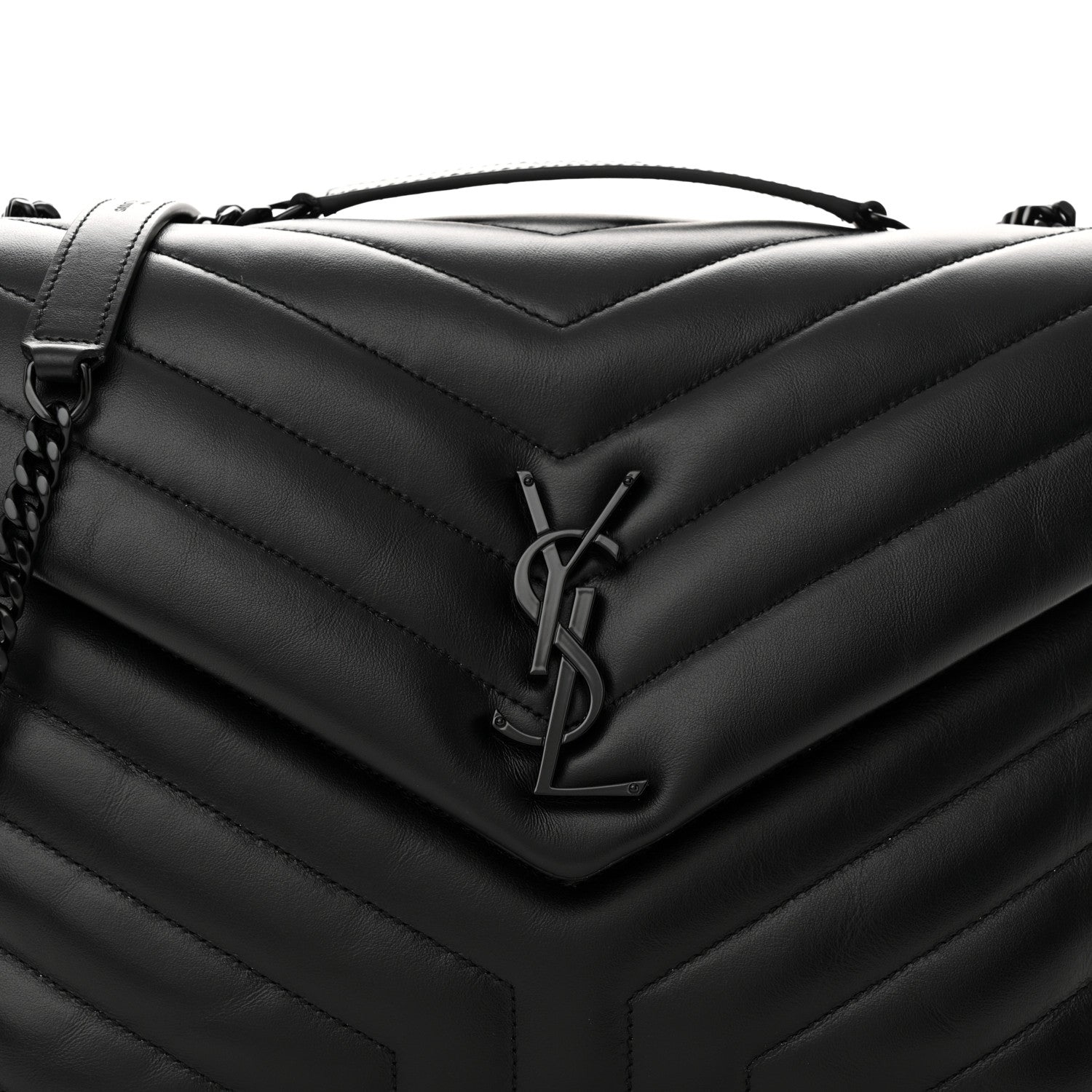Saint Laurent Calfskin Y Quilted Monogram Monochrome Medium Loulou Chain Satchel Black 8 of 11