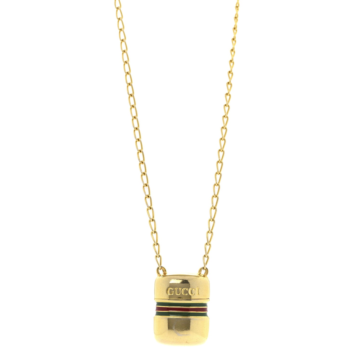 Gucci Metal Enamel Pillbox Pendant Necklace 1 of 7