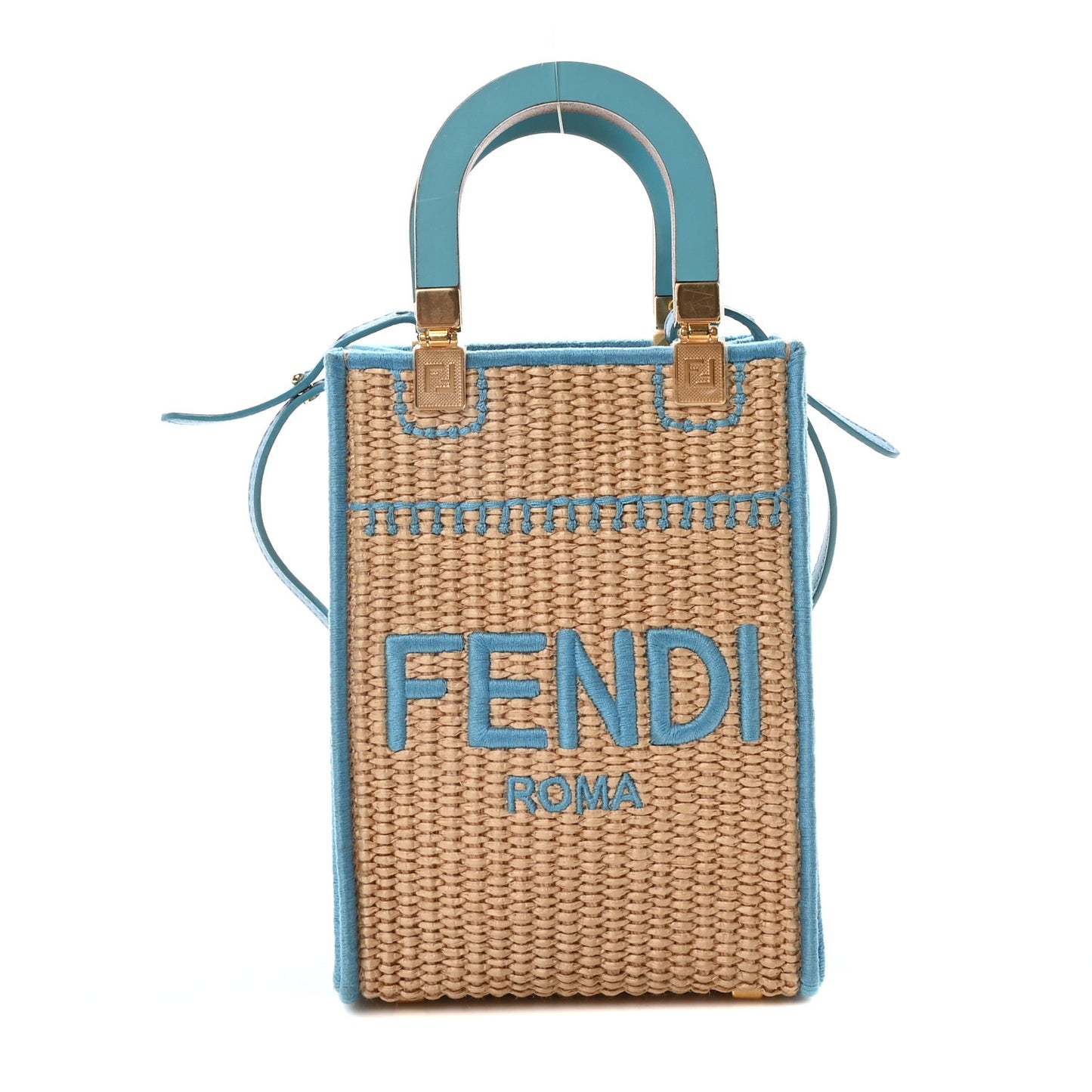 Straw Vitello Grace Cuoio Logo Braided Embroidered Mini Sunshine Shopper Natural Blue