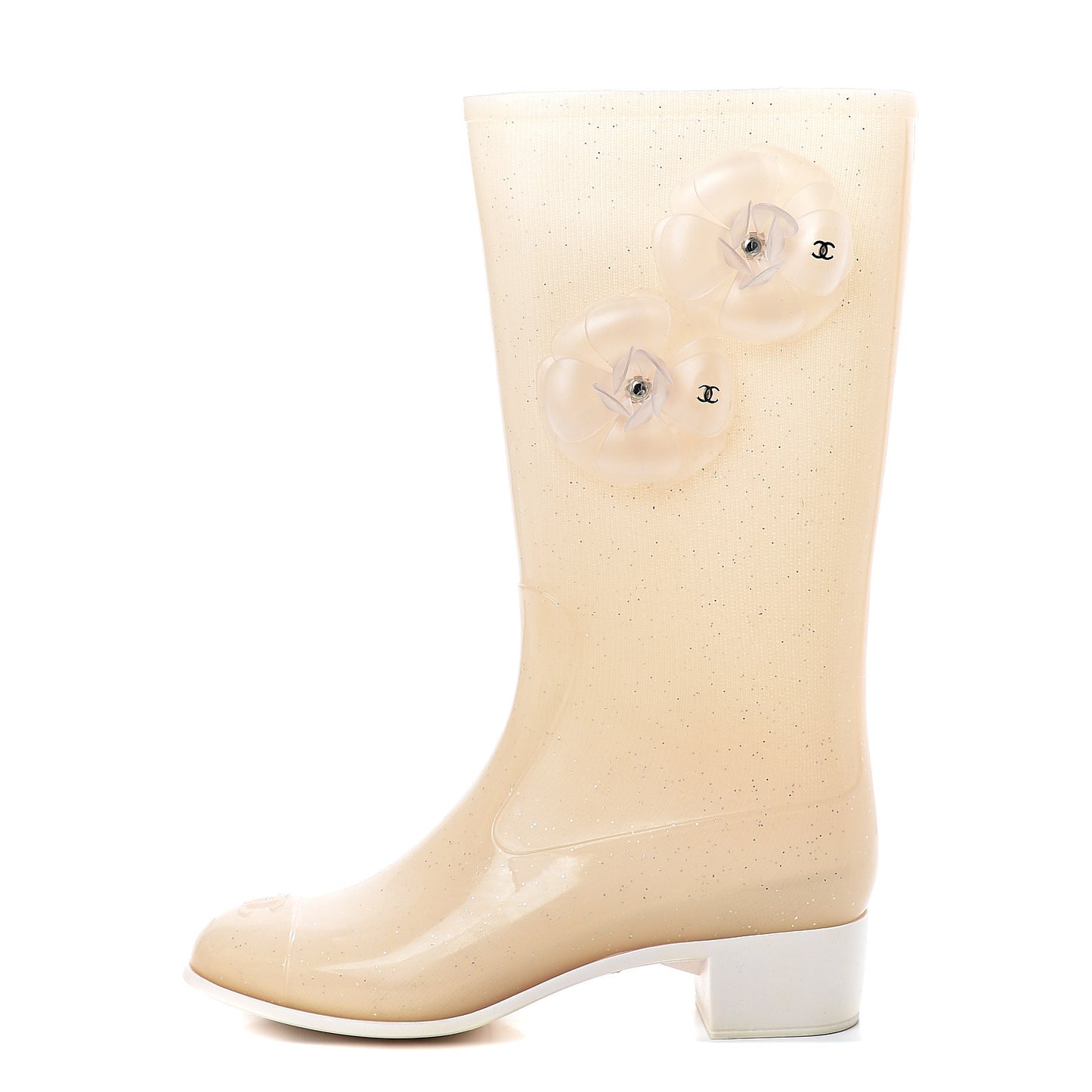 Rubber Camellia Rain Boots 37 White