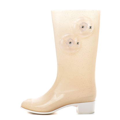 Chanel Rubber Camellia Rain Boots 37 White 1 of 11