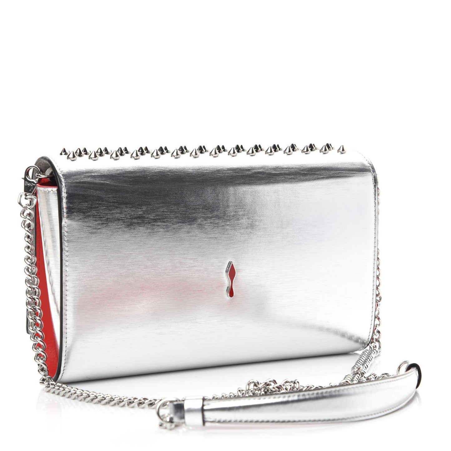 Metallic Calfskin Spikes Multimetal Paloma Clutch Silver