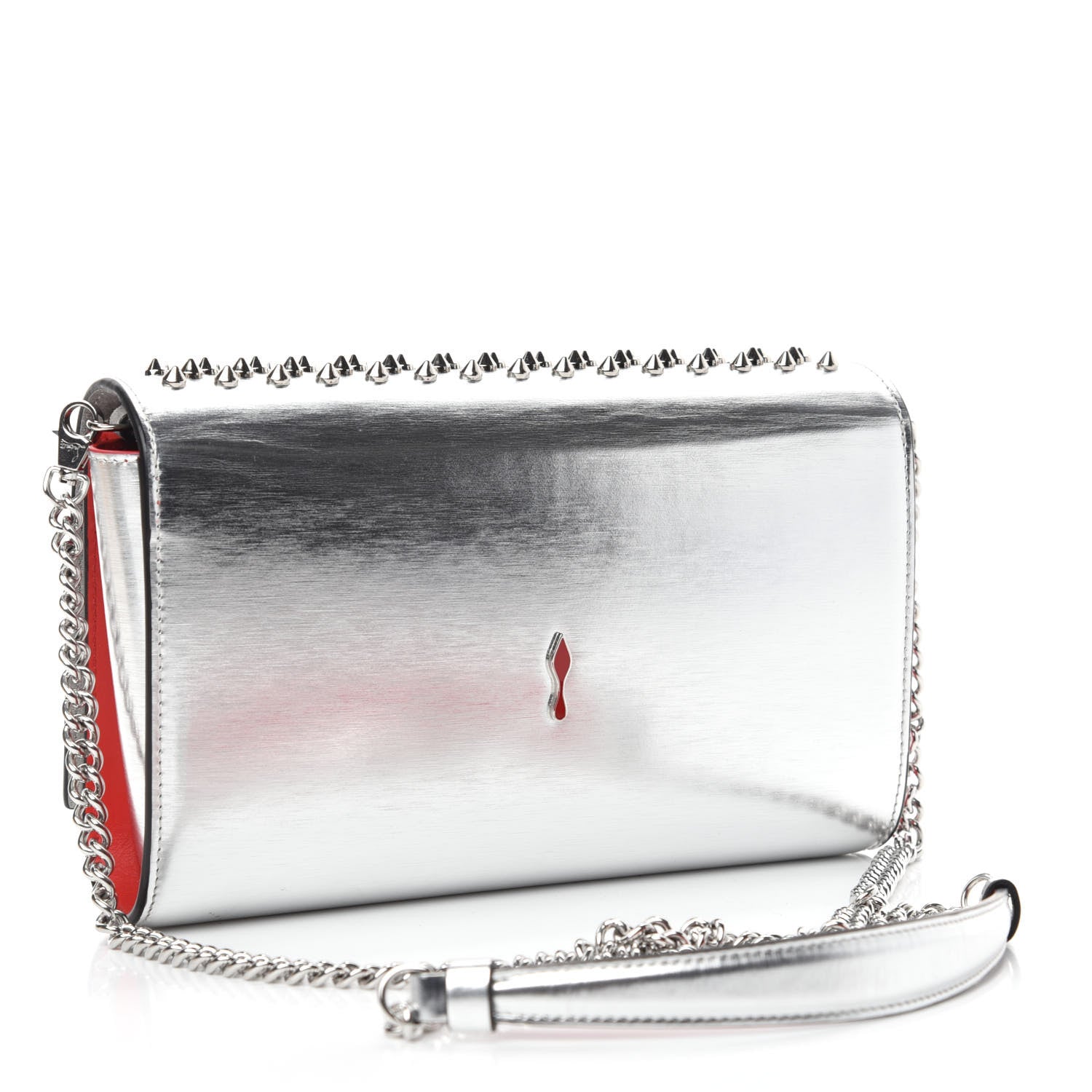 Christian Louboutin Metallic Calfskin Spikes Multimetal Paloma Clutch Silver 3 of 10