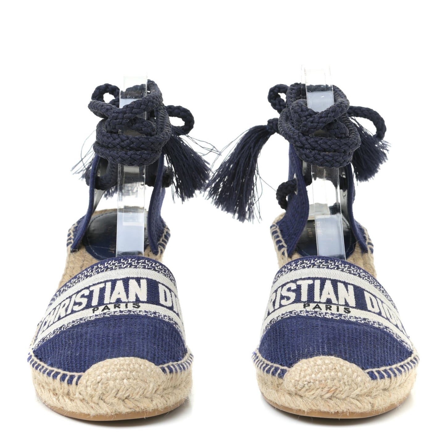 Canvas Embroidered Granville Ankle Tie Espadrille Wedges 40 Indigo Blue