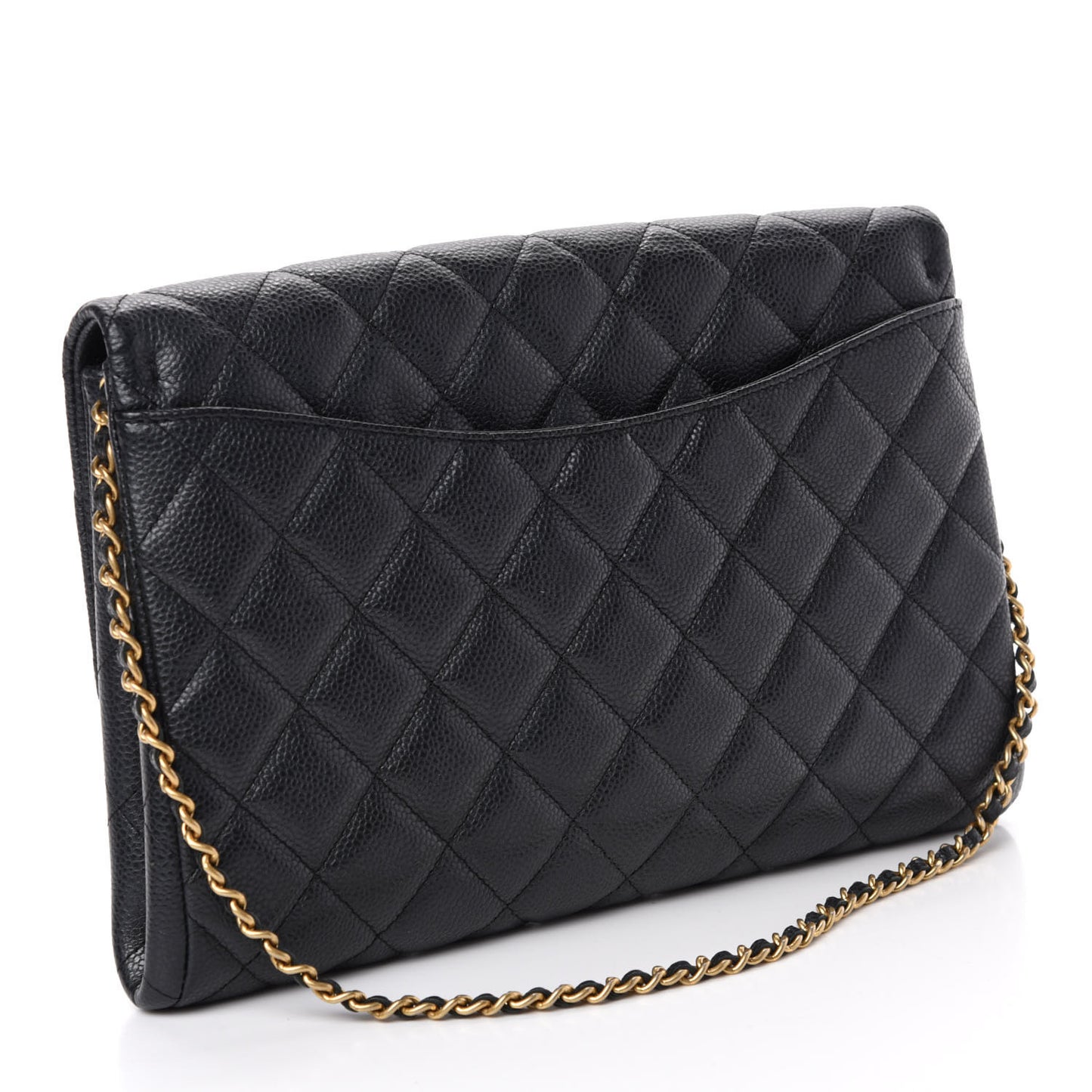 Caviar Quilted Clutch With Chain Flap Black