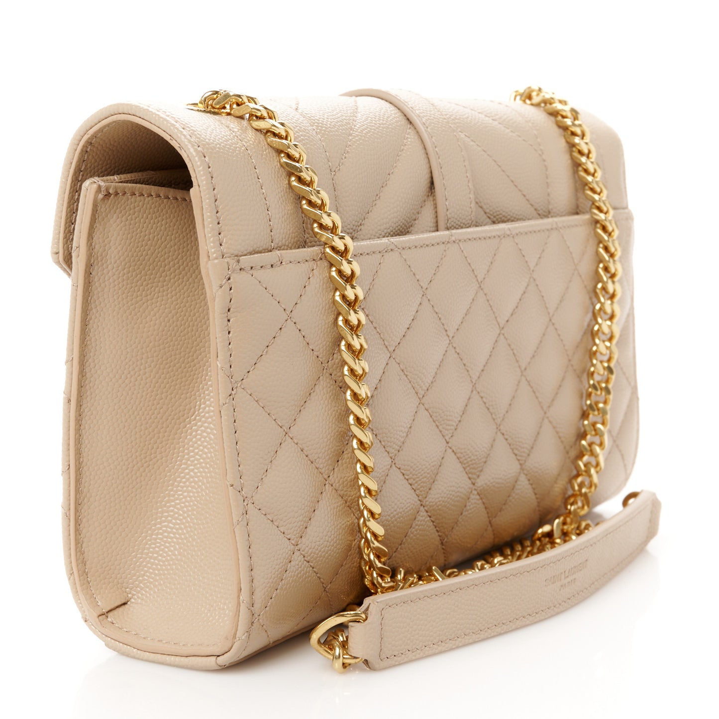 Grain De Poudre Textured Mixed Matelasse Triquilt Small Monogram Satchel Dark Beige