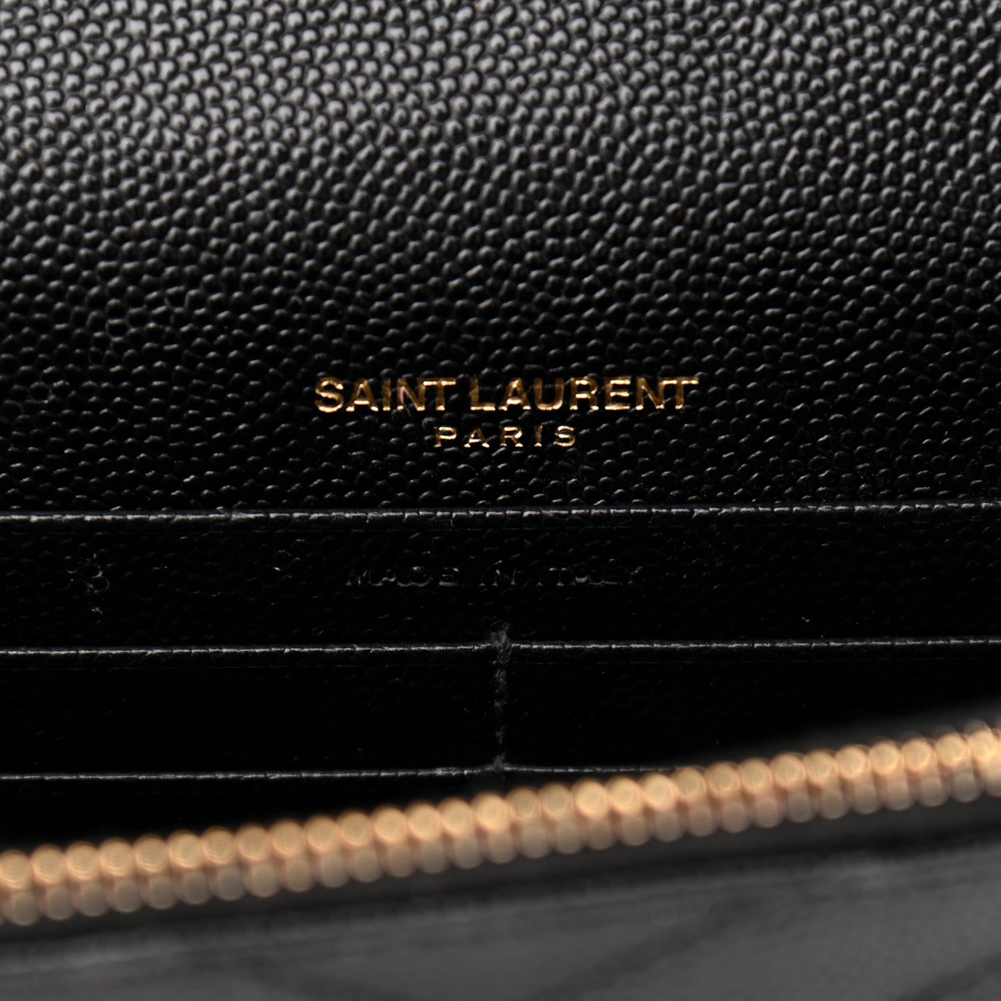 Grain De Poudre Matelasse Chevron Monogram Envelope Chain Wallet Black