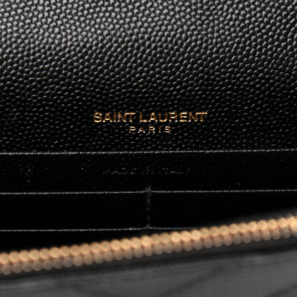 Saint Laurent Grain De Poudre Matelasse Chevron Monogram Envelope Chain Wallet Black 6 of 10