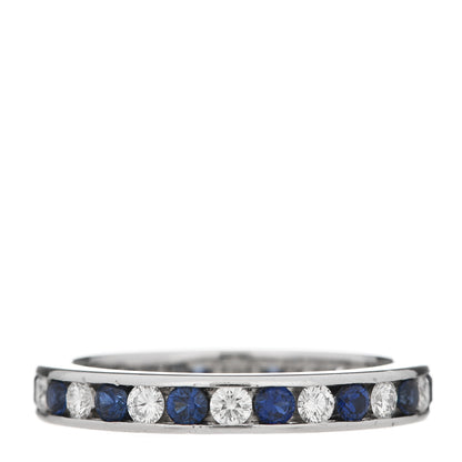 Tiffany Platinum Diamond Blue Sapphire Eternity Band Ring 54 7 3 of 4
