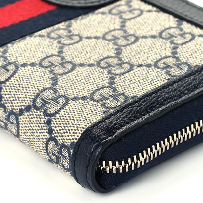 Gucci GG Supreme Monogram Textured Dollar Calfskin Web Ophidia Zip Around Wallet Beige Blue 8 of 9