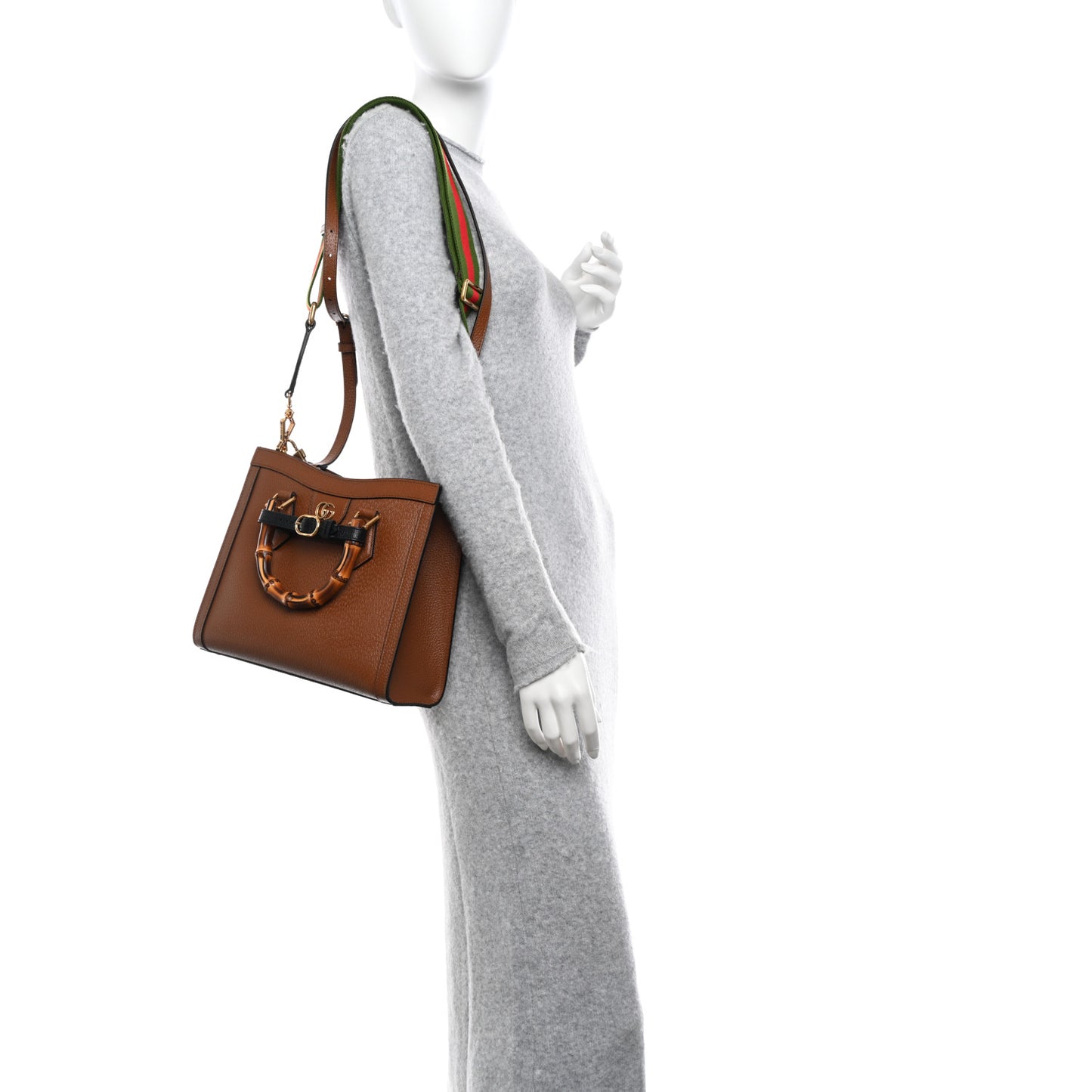 Textured Dollar Calfskin Web Small Diana Tote Bag Cuir Black