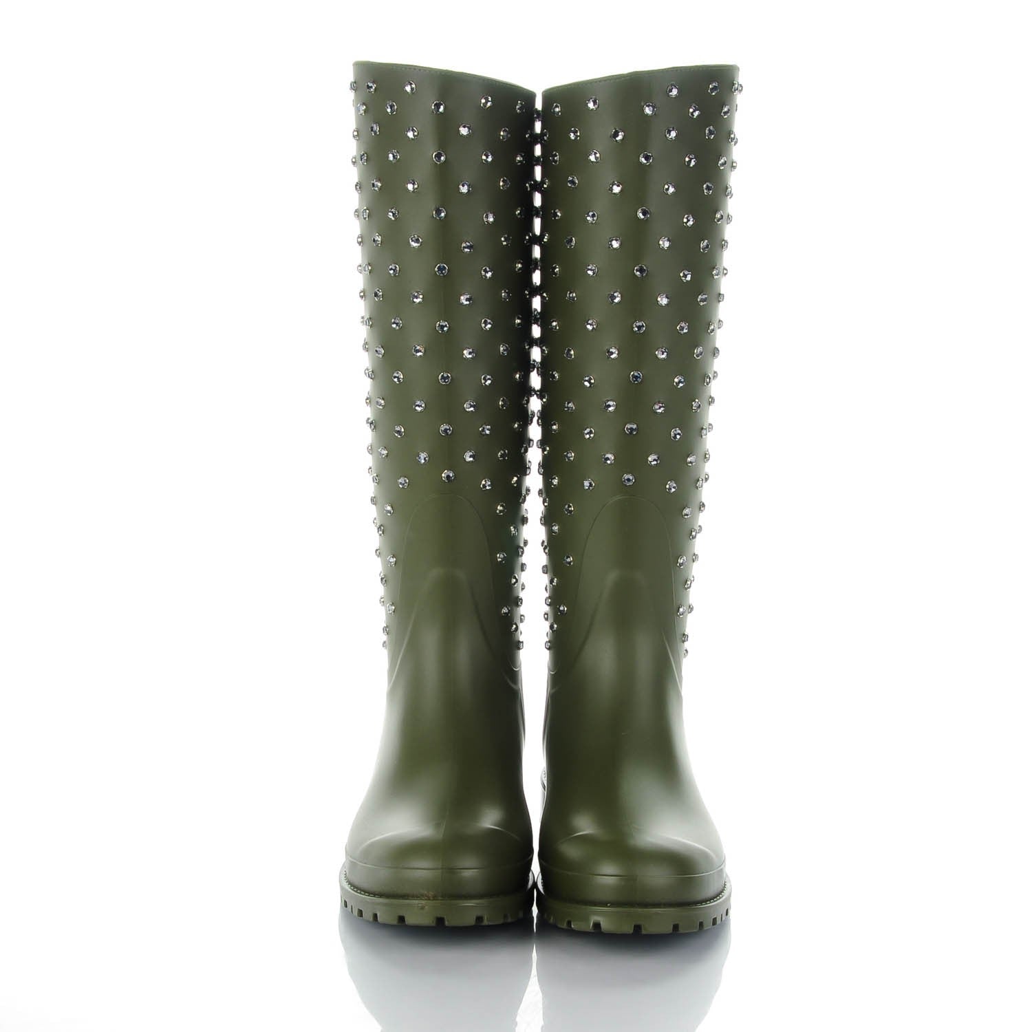 Saint Laurent Rubber Studded Festival Rain Boots 41 New Kaki Fonce 2 of 7