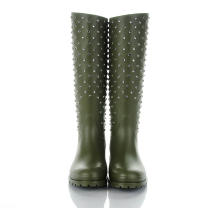 Saint Laurent Rubber Studded Festival Rain Boots 41 New Kaki Fonce 2 of 7