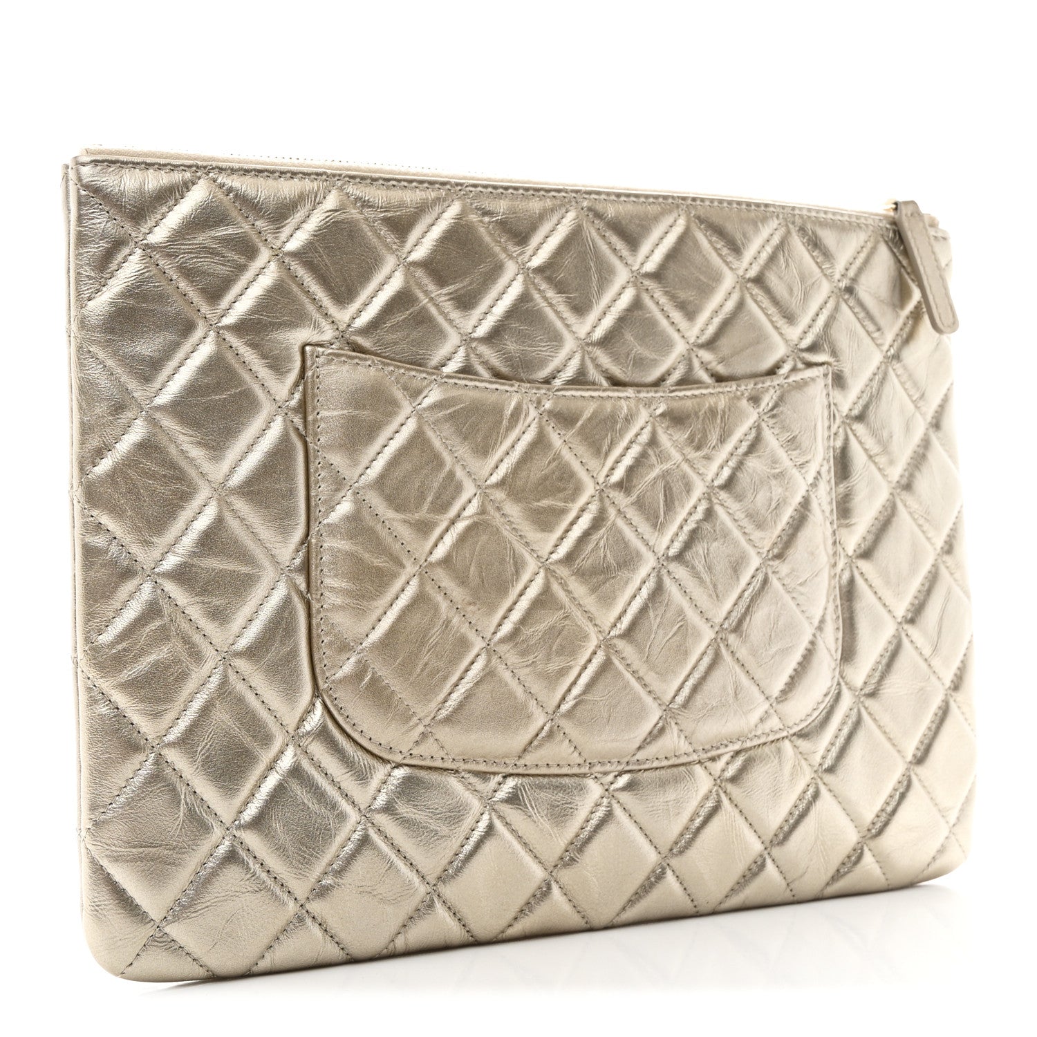 Chanel Metallic Aged Calfskin Quilted Medium 2.55 Reissue Cosmetic Case Gold 3 of 8