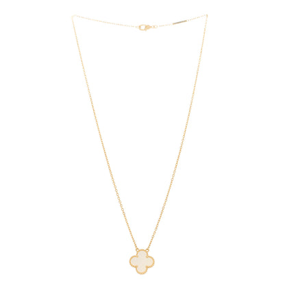 Van Cleef & Arpels 18K Yellow Gold Mother of Pearl Vintage Alhambra Pendant Necklace 3 of 5