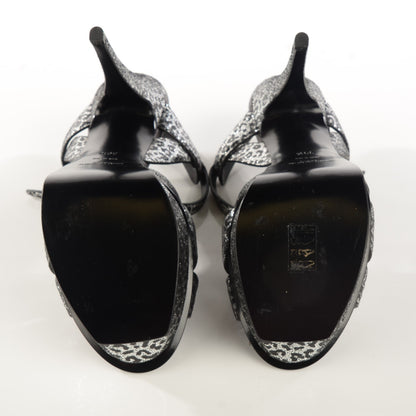 Saint Laurent Metallic Calfskin Leopard Print Tribute 105 Platform Sandals 39 Black Silver 6 of 9